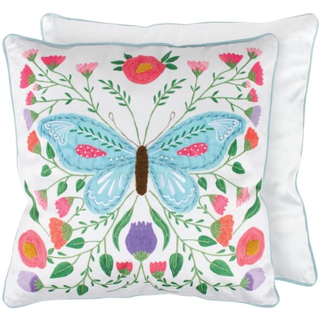 Floral Butterfly Pillow - Cotton, Zipper