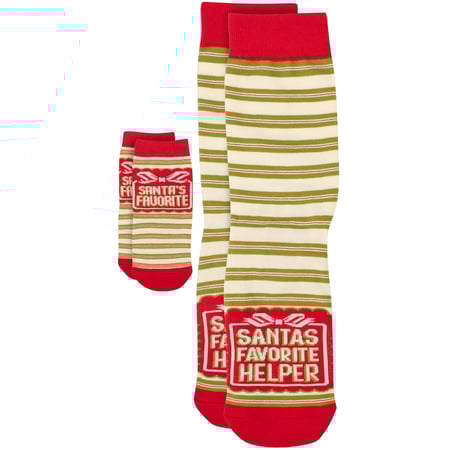 Santa's Favorite/Helper Baby & Me Sock Set - Cotton, Nylon, Spandex
