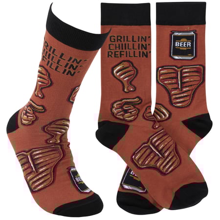 Chillin Grillin Refillin Socks - Cotton, Nylon, Spandex