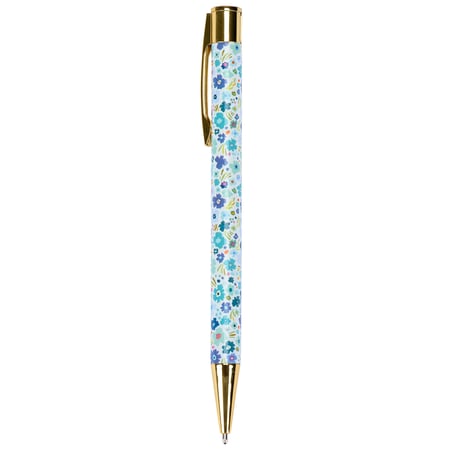 Blue Floral Pen - Metal, Paper, Ink