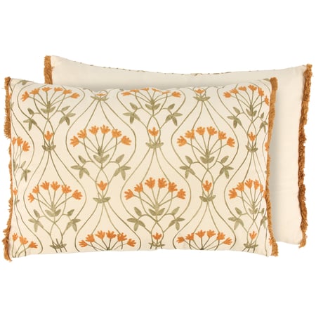 Orange Folk Floral Pillow - Cotton, Zipper