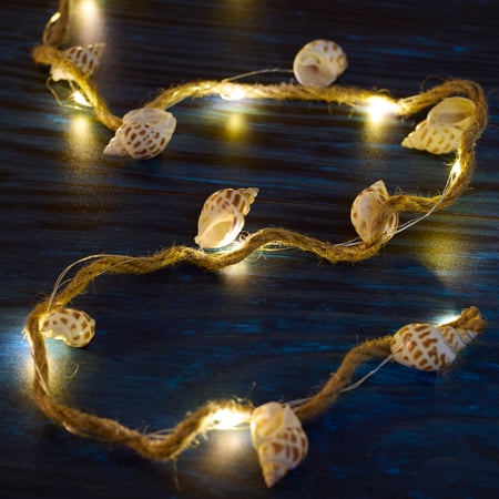 Beach Shell String Lights - Lights, Wire, Jute, Shells