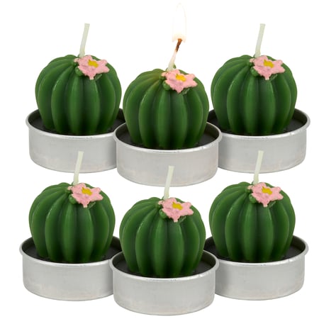 Cactus Tealight Candle Set - Wax, Cotton, Metal