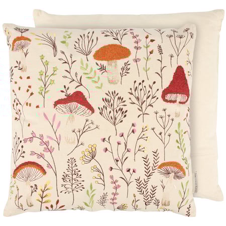 Fauna And Mushroom Pillow - Cotton, Zipper