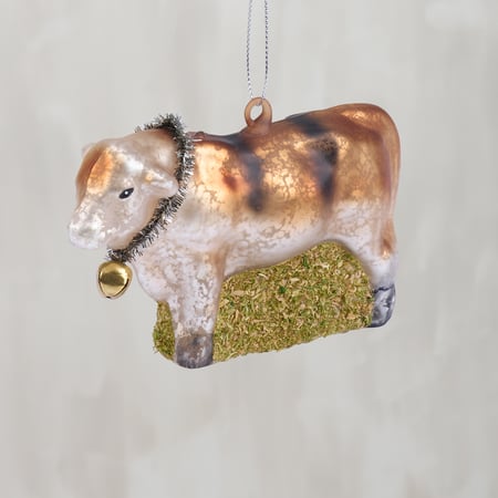 Cow Glass Ornament - Glass, Metal, Tinsel, Wood
