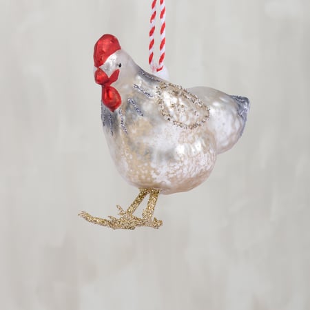 Rooster Glass Ornament - Glass, Glitter