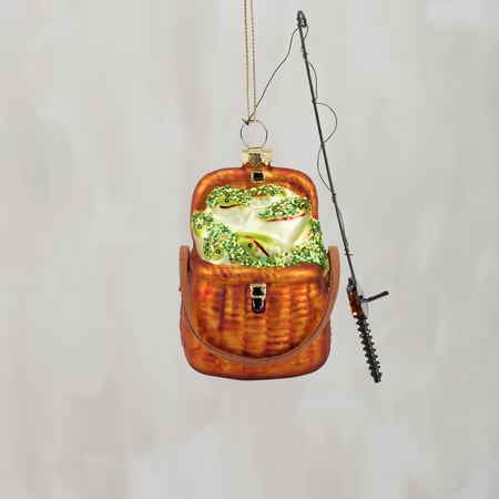 Fishing Gear Glass Ornament - Glass, Plastic, Faux Leather, Metal, Glitter, String