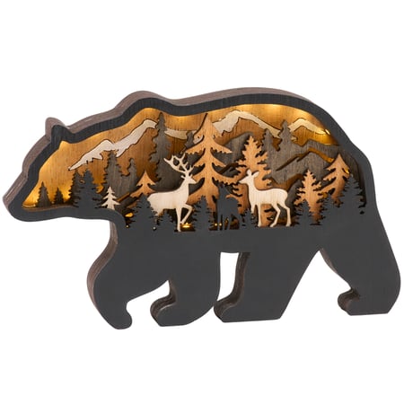 Lighted Bear Sitter - Wood, Lights