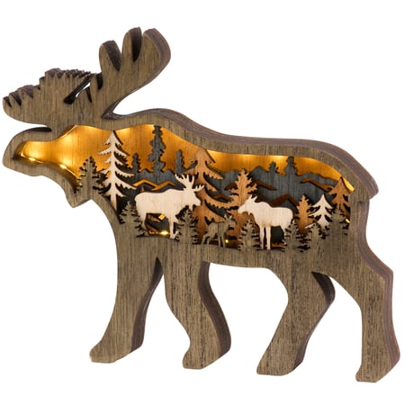 Lighted Moose Sitter - Wood, Lights