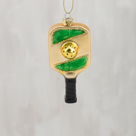 Pickleball Paddle Glass Ornament - Glass, Metal, Glitter