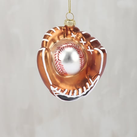 Baseball In Mitt Glass Ornament - Glass, Metal, Glitter