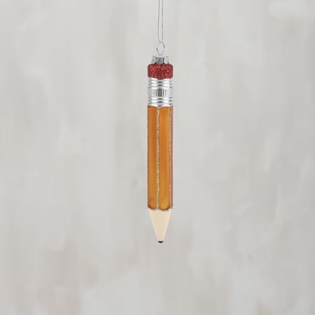 School Pencil Glass Ornament - Glass, Metal, Glitter
