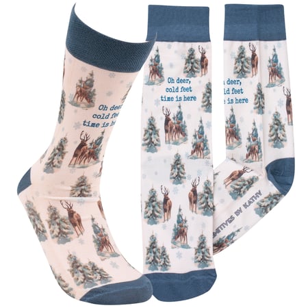 Oh Deer Cold Feet Time Is Here Socks - Polyester, Spandex