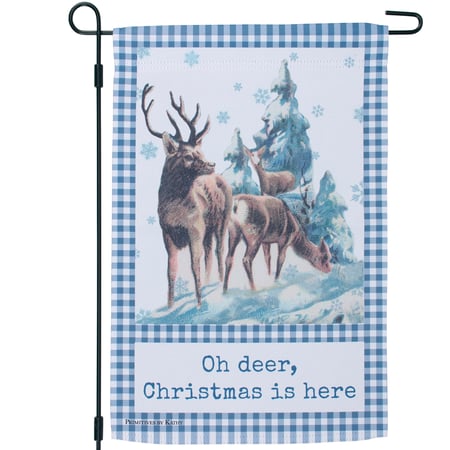 Oh Deer Christmas Is Here Garden Flag - Polyester