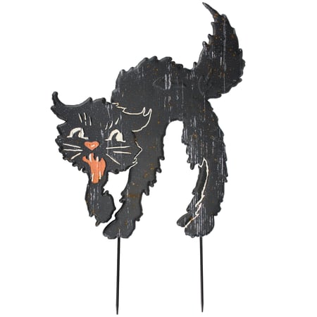 Scary Black Cat Garden Stake - Metal