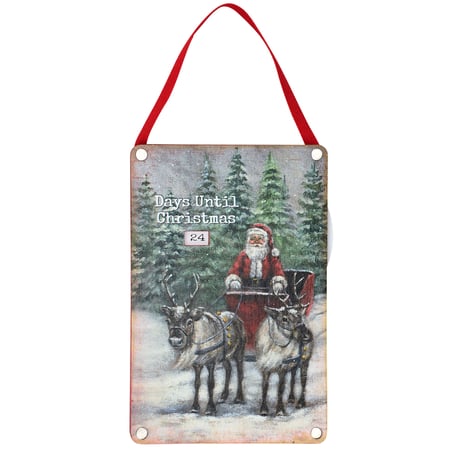 Santa Reindeer Sleigh Countdown Wheel - Wood, Paper, Ribbon