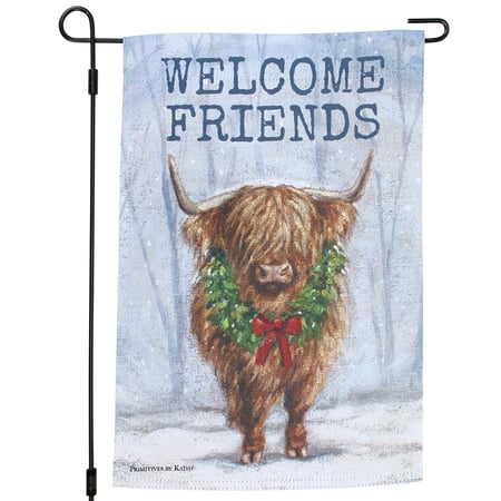 Snowy Highland Welcome Friends Garden Flag - Polyester