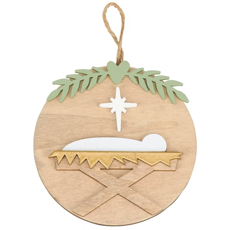 Baby Jesus Ornament - Wood, Twine