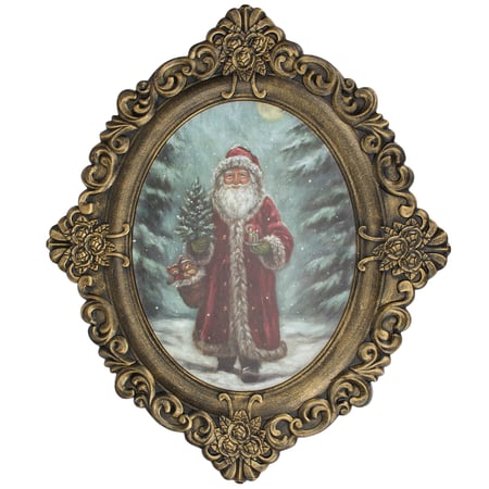 Snowy Santa Framed Wall Art - Wood, Paper