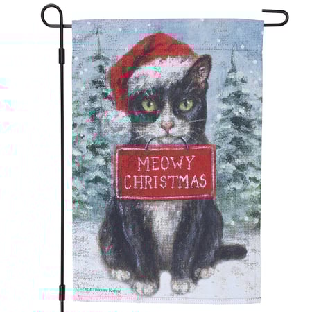 Tuxedo Cat  Meowy Christmas Garden Flag - Polyester