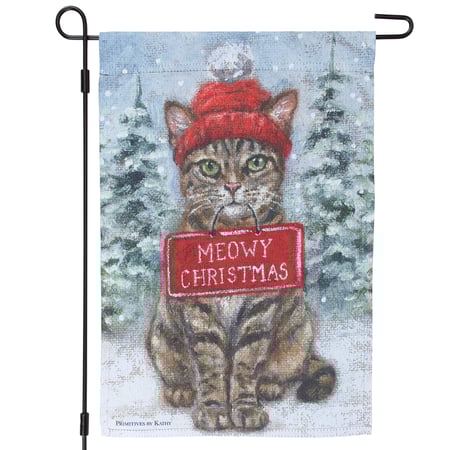 Tabby Cat Meowy Christmas Garden Flag - Polyester