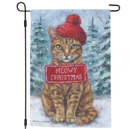 Orange Cat Meowy Christmas Garden Flag - Polyester