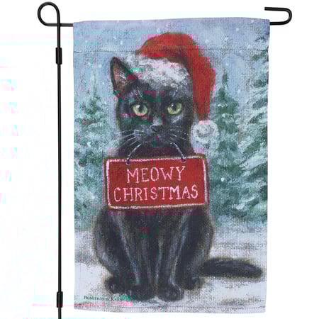 Black Cat Meowy Christmas Garden Flag - Polyester