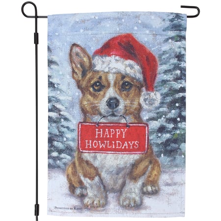 Corgi Happy Howlidays Garden Flag - Polyester