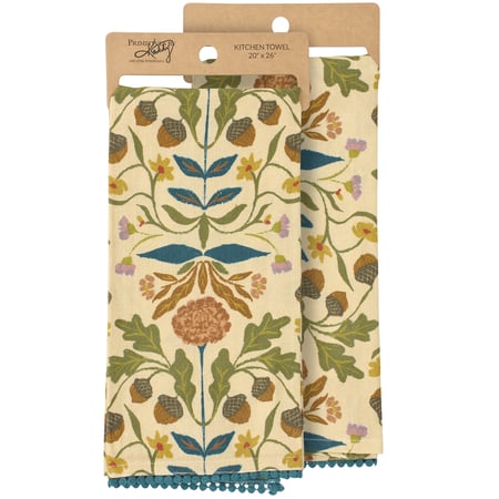 Fall Folk Floral Kitchen Towel - Cotton, Linen