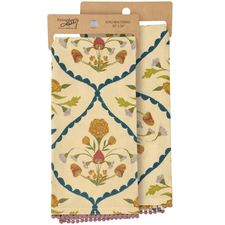Folk Diamond Floral Kitchen Towel - Cotton, Linen