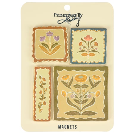 Fall Folk Floral Magnet Set - Wood, Paper, Metal, Magnet