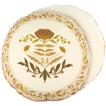 Round Fall Folk Floral Pillow - Cotton, Velvet, Zipper