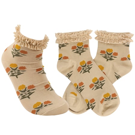 Fall Folk Floral Socks - Cotton, Nylon, Spandex