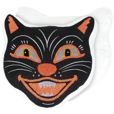 Black Cat Face Shaped Pillow - Cotton