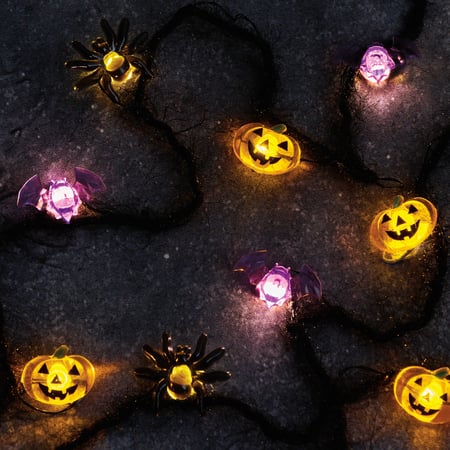 Bats And Jacks And Spiders String Lights - Plastic, Cord, Polyester, Lights