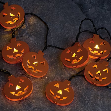 Glowing Jack O'Lantern String Lights - Metal, Cord, Lights