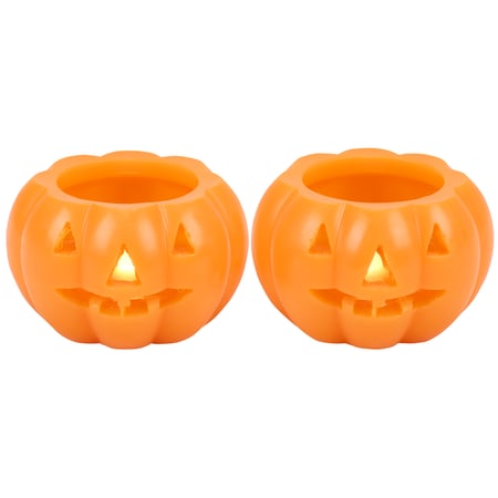 Pumpkin Flameless Candle Set - Wax, Plastic, Light