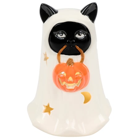 Lighted Ghost Cat Figurine - Dolomite, Lights