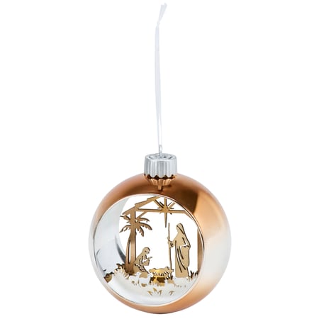Lighted Nativity Ornament - Glass, Wood, Light, Metal