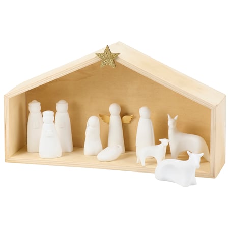 Stoneware Nativity Sitter - Stoneware, Wood, Glitter