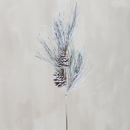 Snowy Pine Spray Floral Pick - Plastic, Wire, Pinecones, Flocking