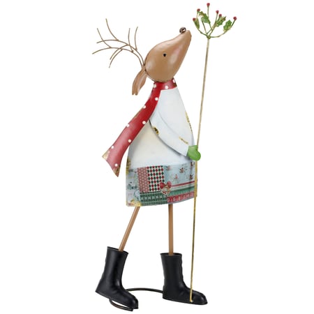 Holly Berries Deer Sitter - Metal, Glitter