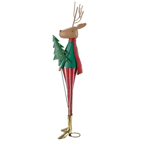 Tall Christmas Tree Deer Sitter - Metal, Glitter
