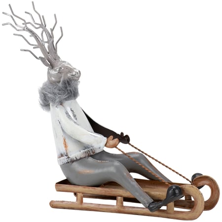 Sledding Reindeer Sitter - Metal, Faux Fur, Glitter