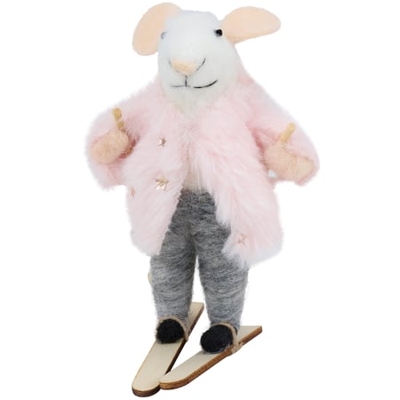 Fur Coat Skier Mouse Critter - Felt, Foam, Polyester, Plastic, Wood