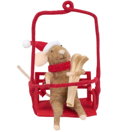 Ski Lift Mouse Critter - Felt, Foam, Polyester, Wood, Plastic