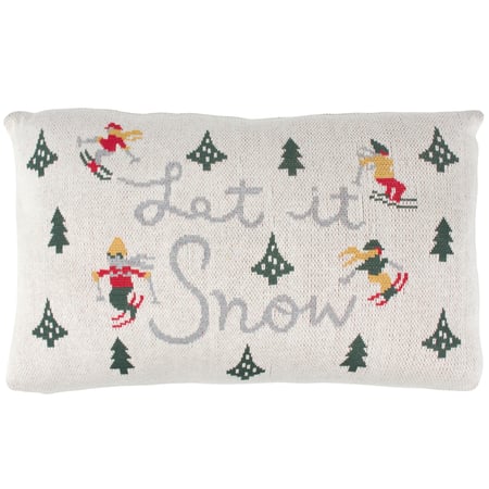 Let It Snow Skiers Pillow - Cotton, Zipper