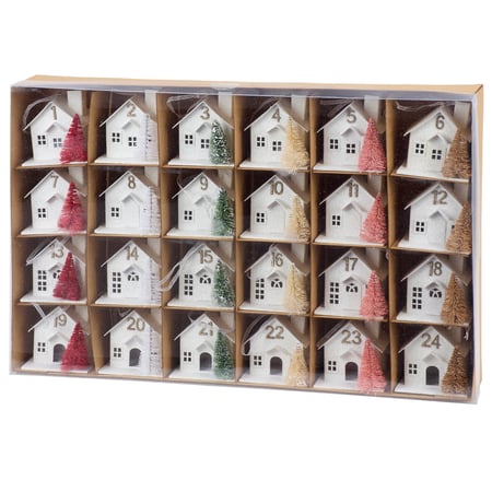 Christmas House Ornament Countdown - Paper, Sisal, Ribbon, Mica, Glitter