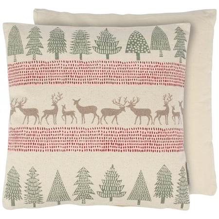 Forest Trees & Deer Pillow - Cotton, Zipper
