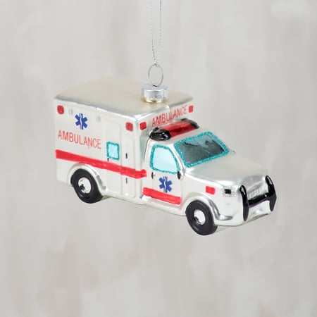 Glass Ambulance Ornament - Glass, Metal, Glitter